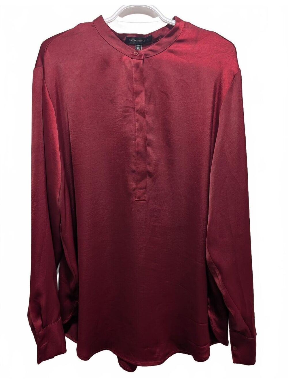 Banana Republic Tall XL Satin Pullover Blouse Burgundy Long Sleeve